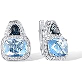 Santuzza 925 Sterling Silver Gemstone Cubic Zirconia Huggie Earrings for Women