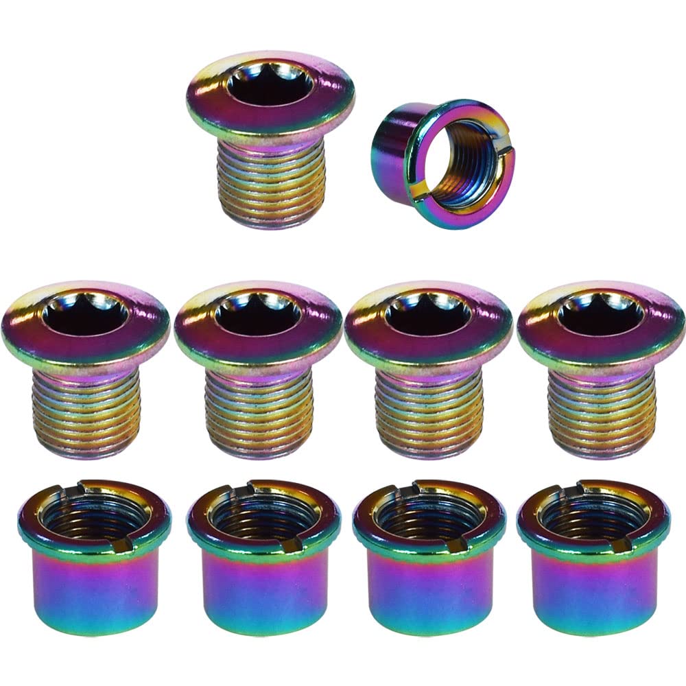 Lotatheta 5 pcs Double Chainring Bolts Screws Colorful Disc Crankset Nuts Chainwheel Fit for Road Bike Mountain Bike MTB