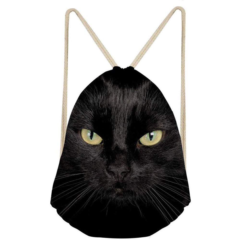 Coloranimal Cat Black PE Drawstring Bag Athletic Cinch Sack Gym Backpack Portable Fitness Swimming Sport Backpack Shoes Daypacks