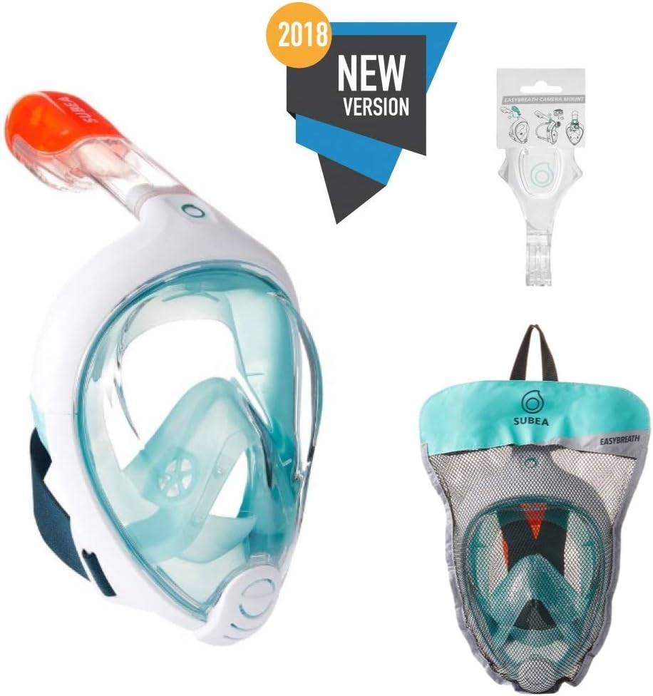 Tribord/Subea (2018 Version) Full Face Snorkel Mask with Sports Cam Mount (GPro), Enhanced Anti-Fog and Anti-Leak (Atoll, M/L)