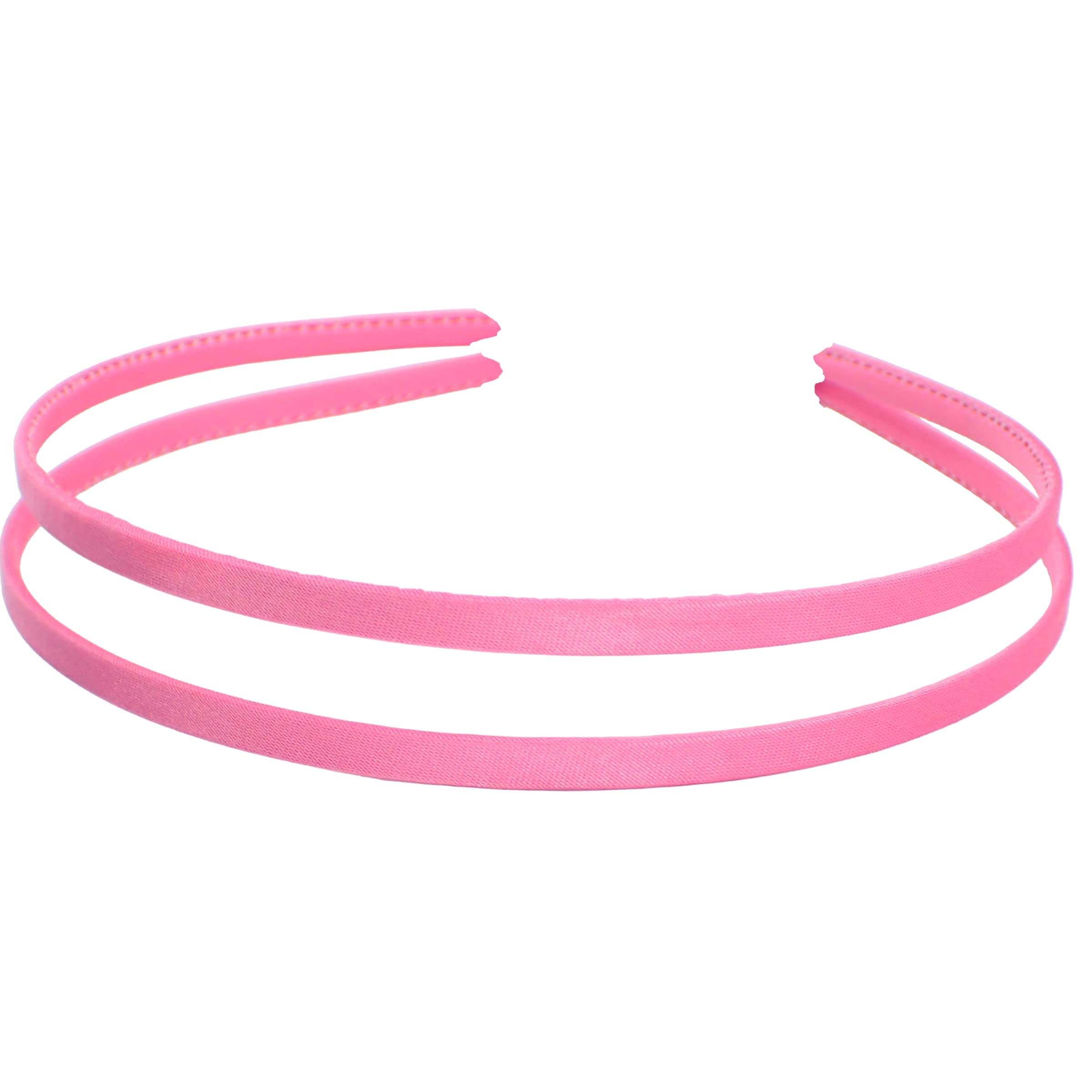 Topkids Accessories 2x Thin Satin Covered Metal Headbands Hair Bands Alice Bands Ribbon Wrapped Hairbands Head Bands Adult Women Girls Black White Pink Fuchsia (Candy Pink)