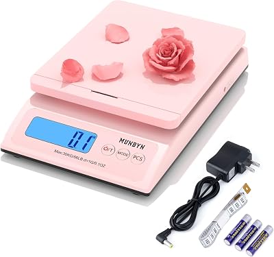 MUNBYN Shipping Scale 66lb/30kg Pink Back-Lit LCD Hold/Tare/PCS Auto Off