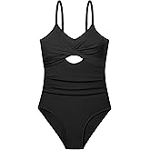 WIQI Girls Swimsuit One Piece Bathing Suit Twist Front Cutout Adjustable Straps Ruched Girls' Swimwear Size 9-16