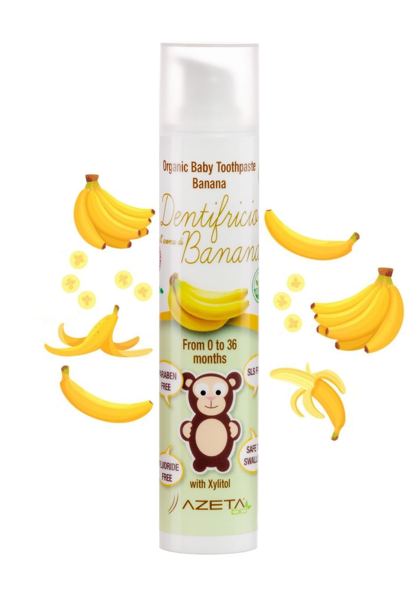 Banana Flavoured Children’s Toothpaste Organic Vegan 0 to 36 Months, SLS and Paraben Free, Azeta Bio 50ml (Banana)