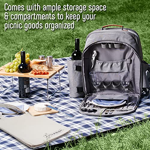 AveriFields Picnic Backpack, Durable Picnic Bag with Premium Cutlery
