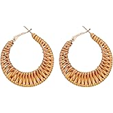 Boho Handwoven Rattan Hoop Earrings, Summer Beach Rattan Earrings Cute Hoop Dangle Drop Lightweight Bohemian Weaving Jewelry for Women Fashion Travel Essentials