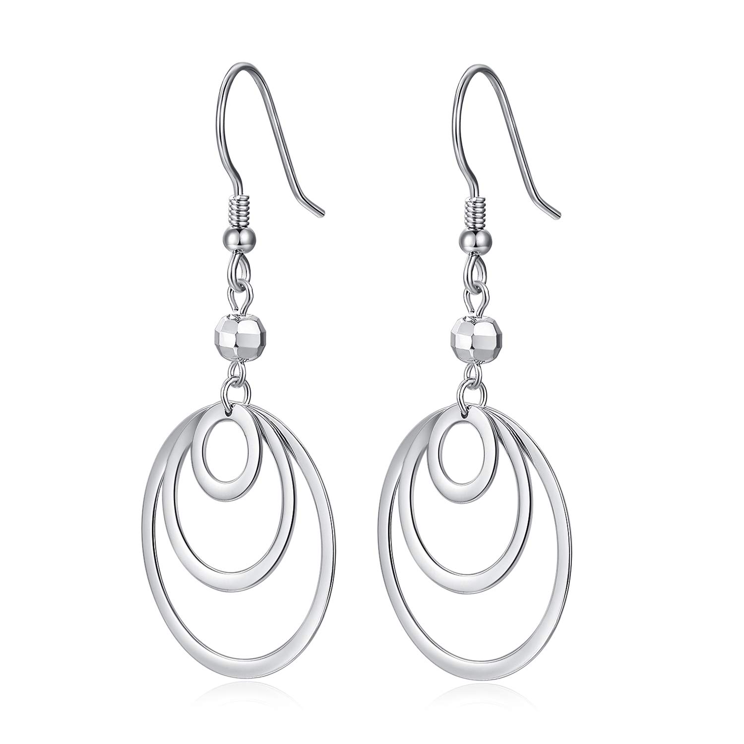 925 Sterling Silver Geometric Drop Earrings Roundness Dangle Earrings for Women Girls Fish Hook Earrings Costume Jewelry