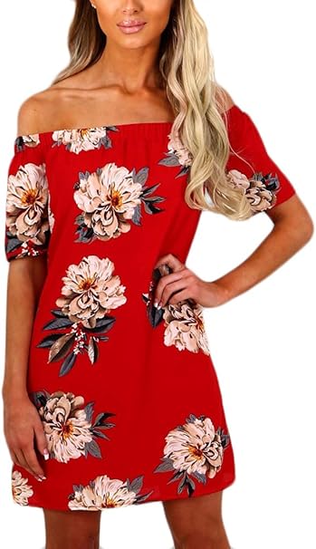 Vestiti Donna Eleganti Estivi Corti Vintage Stampa Floreali Vestitini Da Cerimonia Da Sera Abiti Manica Corta Senza Spalline Abito Moda Cocktail Party Spalla Di Parola Vestito Amazon It Abbigliamento