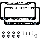 2Pcs Car License Holder for U.S. Air Force License Plate Frames – Black Aluminum License Plate for United States Air Force – 12.5’ x 6.5’ USAF License Plate Holder