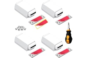 Heavy Duty Push to Open Cabinet Hardware CBRIVE® 4 Pack Magnetic Push Latch & Lock for Hidden Door Touch Latches and Catch Magnet Push Release Drawer Pull Tip on RV Closet Close Strong Pop Out, White