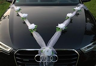 Organza M Auto Schmuck Braut Paar Rose Deko Dekoration Hochzeit Car Auto Wedding Deko Girlande PKW (Reinweiß/Weiß)