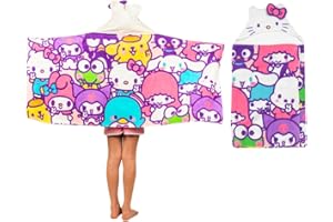 Hello Kitty & Friends Kids Super Soft Bath/Pool/Beach Soft Cotton Terry Hooded Towel Wrap, 24 in x 50 in, (Officially Licensed Product) By Franco