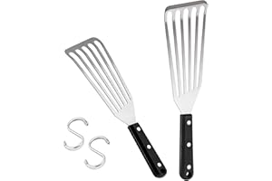 HaSteeL Fish Spatula 2-Piece, Stainless Steel Slotted Turner for Flipping, Turning, Frying & Grilling, Metal Slotted Spatulas Great for Kitchen Cooking, Riveted Handle & Dishwasher Safe