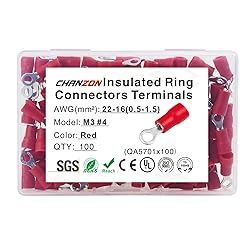 Chanzon 100pcs - #4 M3 - Ring Terminals 22-16AWG UL