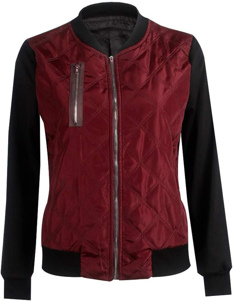 TIFENNY Women's Fashion Jacket Ladies Zip Up Biker Quilted Coat Tops Plus Size Long Sleeve Patchwork Short Coat