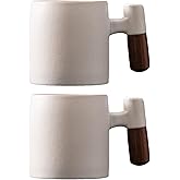 Dicmracy 2-Oz Ceramic Espresso Cups with Wood Handle, 2/4-Piece Set for Coffee, Tea, Latte - Dishwasher Safe, Multi-Color & Wood Styles, Gift & Café Use (white, Wooden Handle2)