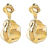 Gold Lrregular Geometric Earrings for Women 14k Gold Statement Dangle Earrings Hypoallergenic Big Gold Earrings Lightweight Hammered Drop Earrings Jewelry Gift for Women