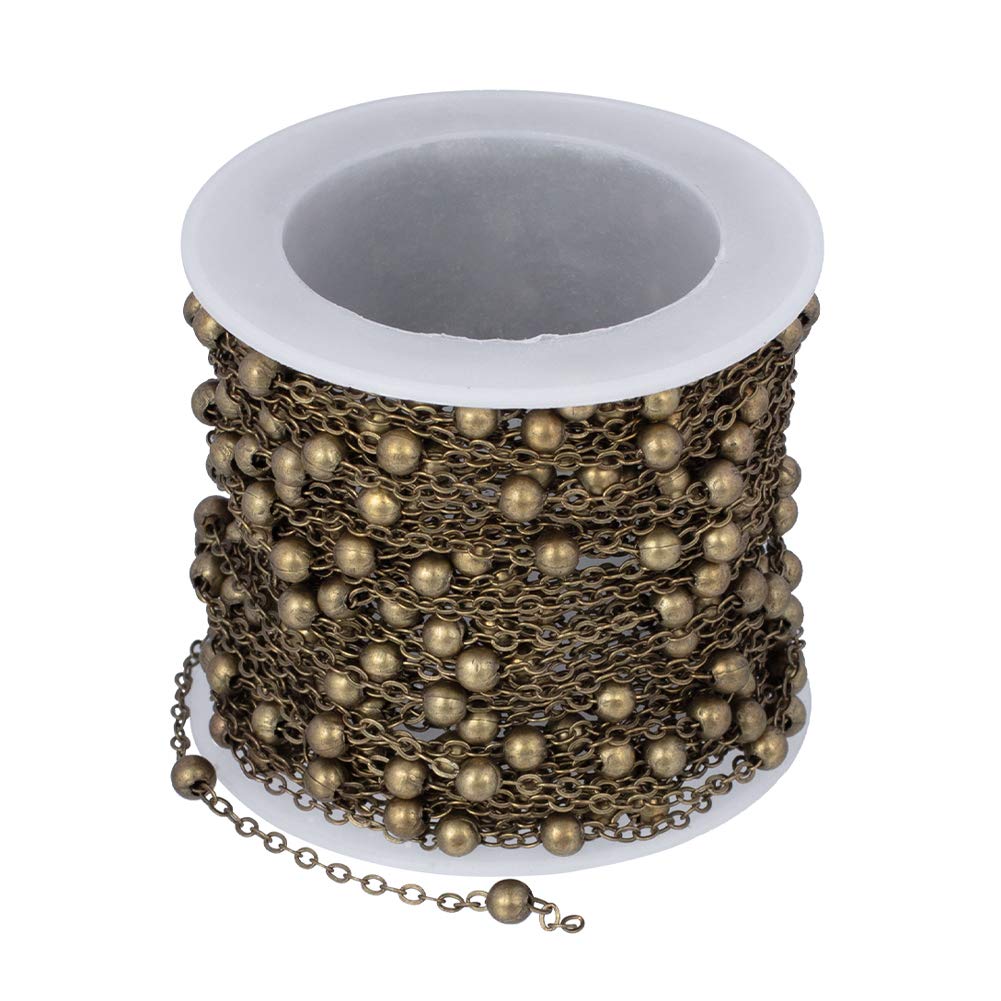 arricraft 10m Brass Cable Chains, 3.5mm Flat Oval Unwelded Satellite Chains with Beads for Jewellery Making, 2.2x1.7x0.23mm