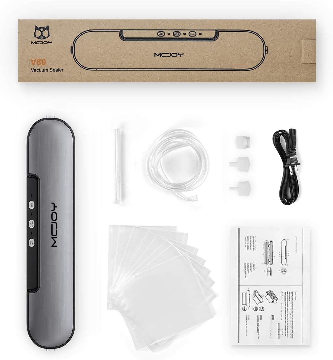 MCJOY Vacuum Sealer Machine, Automatic Operation Vacuum Air Sealing For Food Preservation System, Led Indicator Lights, Compact Design And Easy Clean, 10 Bags (Gray): Kitchen & Dining