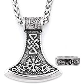 BaviPower Nordic Axe Necklace For Men Nordic Single Sided Double Sided Battle Axe Pendant Stainless Steel Keel Chain Protection