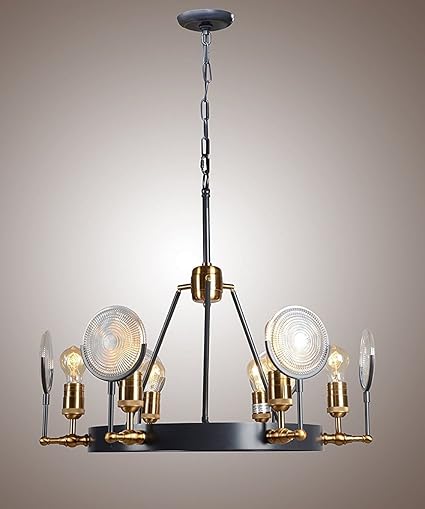 Restoration Industrial Gaslight Lens Chandelier Matte Black Finish