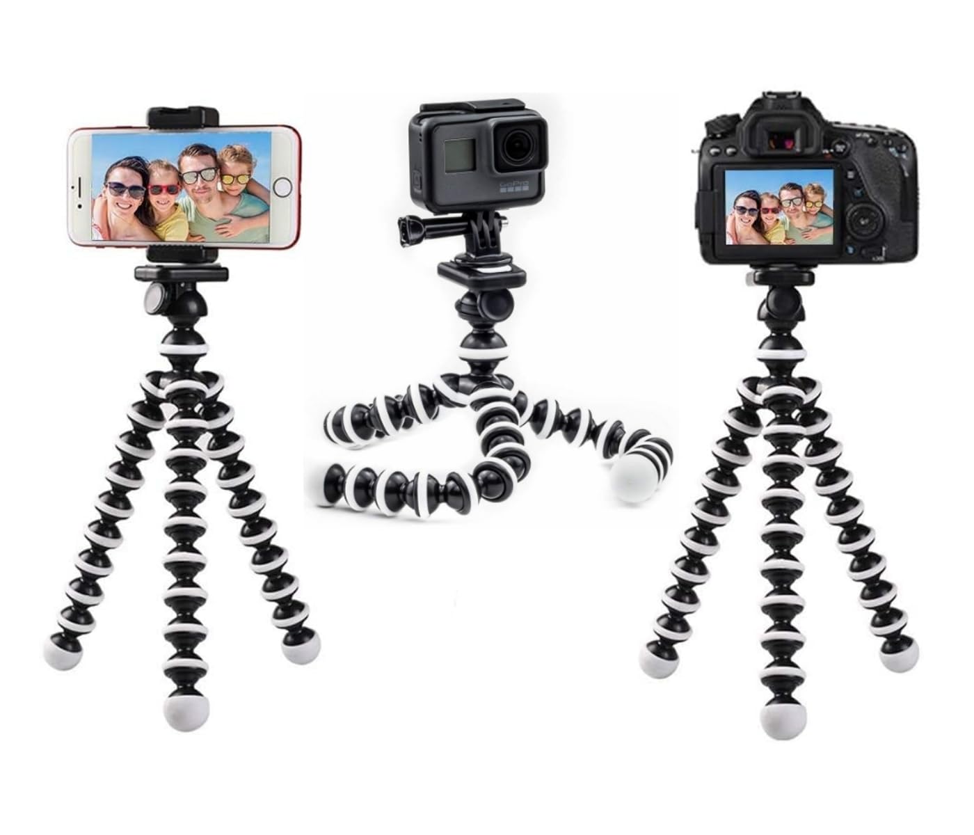 micros2u Octopus Flexible Robust Gorilla Tripod For Gopro, Action Cams, Camera, Phone, iPhone. Landscape/Portrait Modes