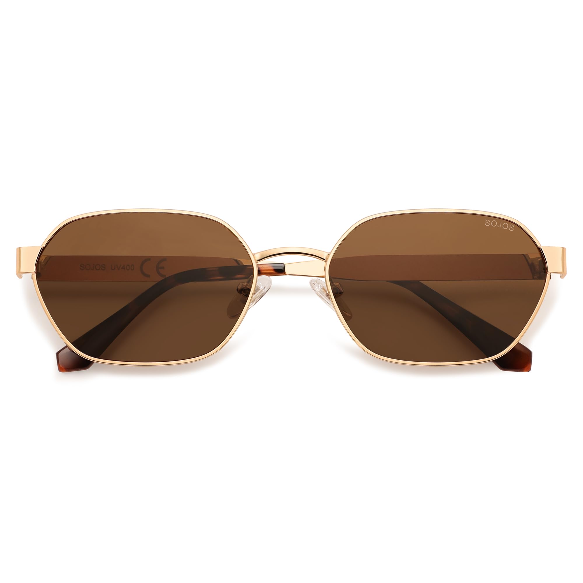Photo 1 of SOJOS Trendy Polarized Hexagon Sunglasses for Women Men, UV400 Retro Rectangle Shades SJ1238, Gold/Brown