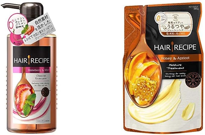 Amazon セット買い ヘアレシピ ノンシリコンシャンプー ミントブレンドクレンジングレシピ 本体 300ml トリートメント ハニーアプリコット エンリッチモイスチャーレシピ 詰め替え 330g ヘアレシピ シャンプー 通販