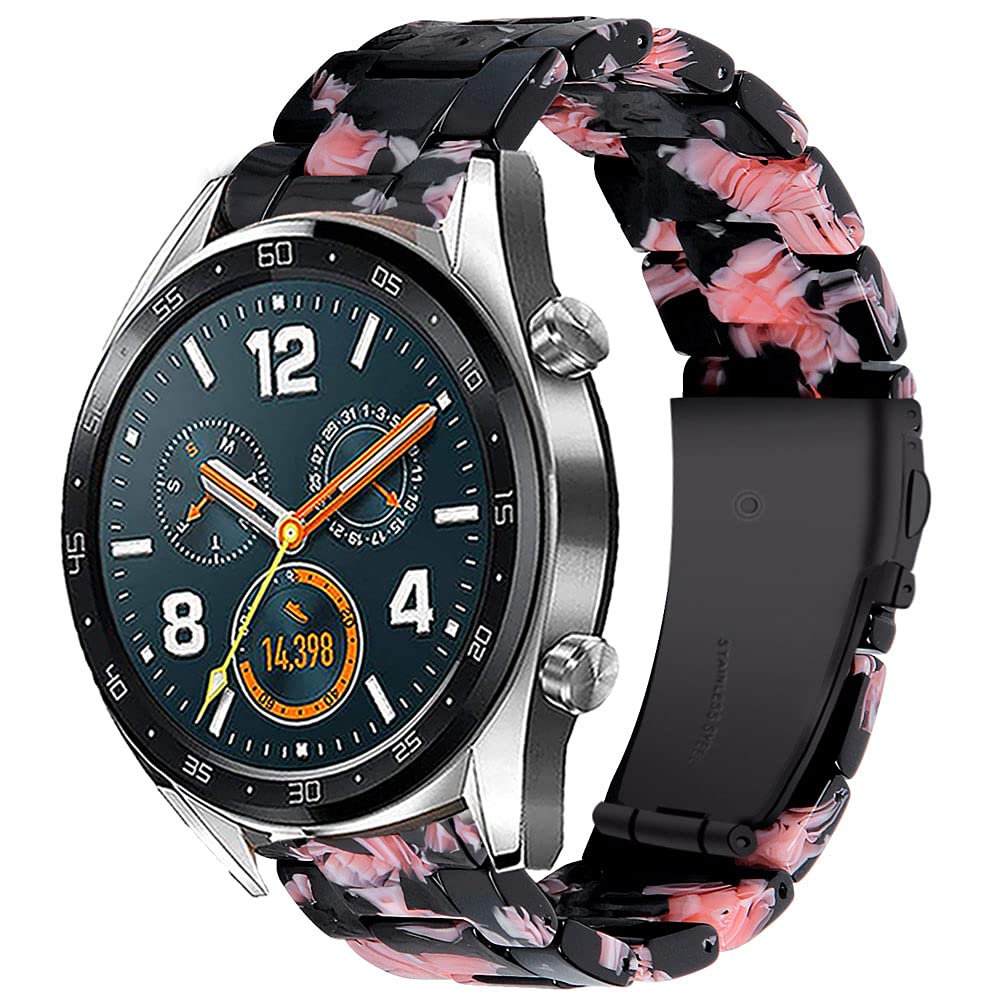Miimall Resin Strap Compatible with Samsung Galaxy watch 46mm, 22mm Waterproof and Light weight Band with Stainless Steel Buckle Strap for Gear S3 Frontier/Classic (Black Pink Flower)