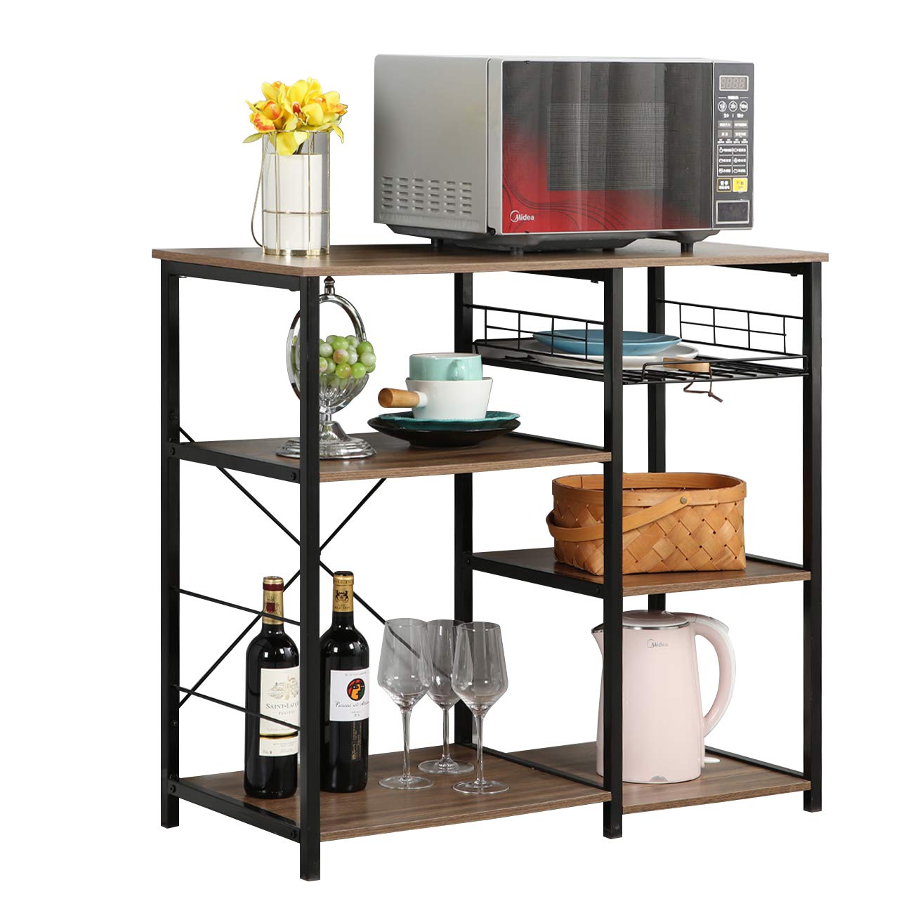 SogesPower Kitchen Baker's Rack Utility Microwave Oven Stand with Little Hooks Storage Cart Workstation Shelf,SP-LD-MR02