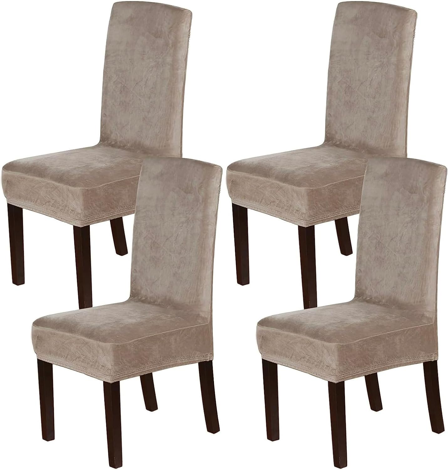 Slipcovers - H.VERSAILTEX Dining Chair Covers Stretch for Dining Room Set of 4 Parson Chair Slipcovers Protectors, Soft Thick Solid Velvet Fabric Washable, Taupe
