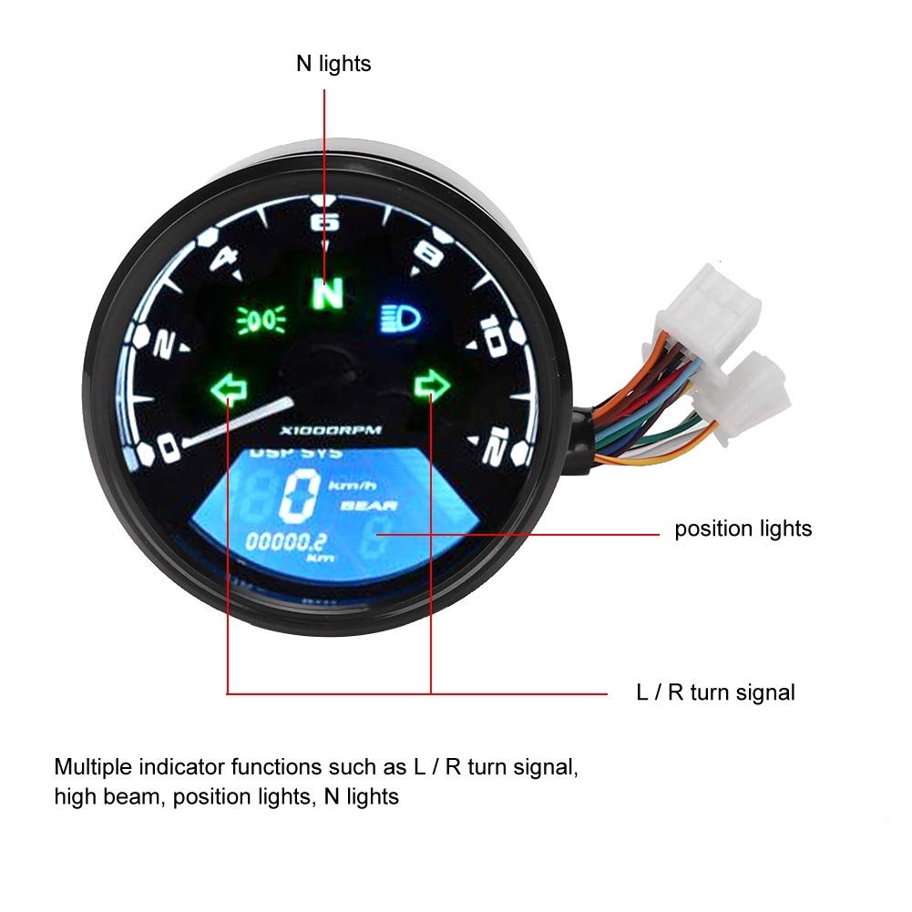 Tachimetro Digitale LCD Per Moto 12V 12000 RPM - Contachilometri E Indicatore Carburante, Compatibile Con YBR 125 - 2