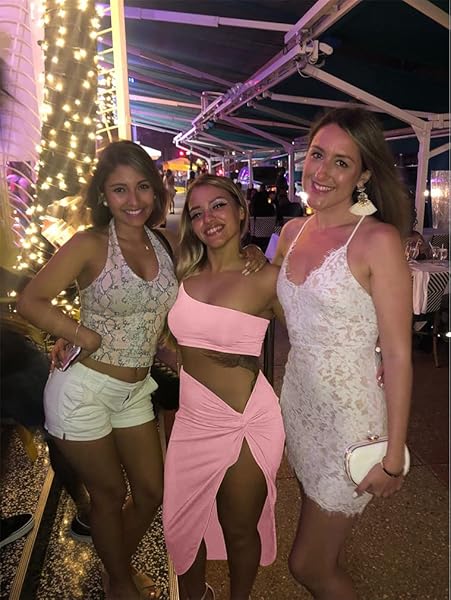 BEAGIMEG WOMEN’S SEXY ONE SHOULDER LONG BODYCON SLIT SKIRT 2 PIECES DRESS PINK