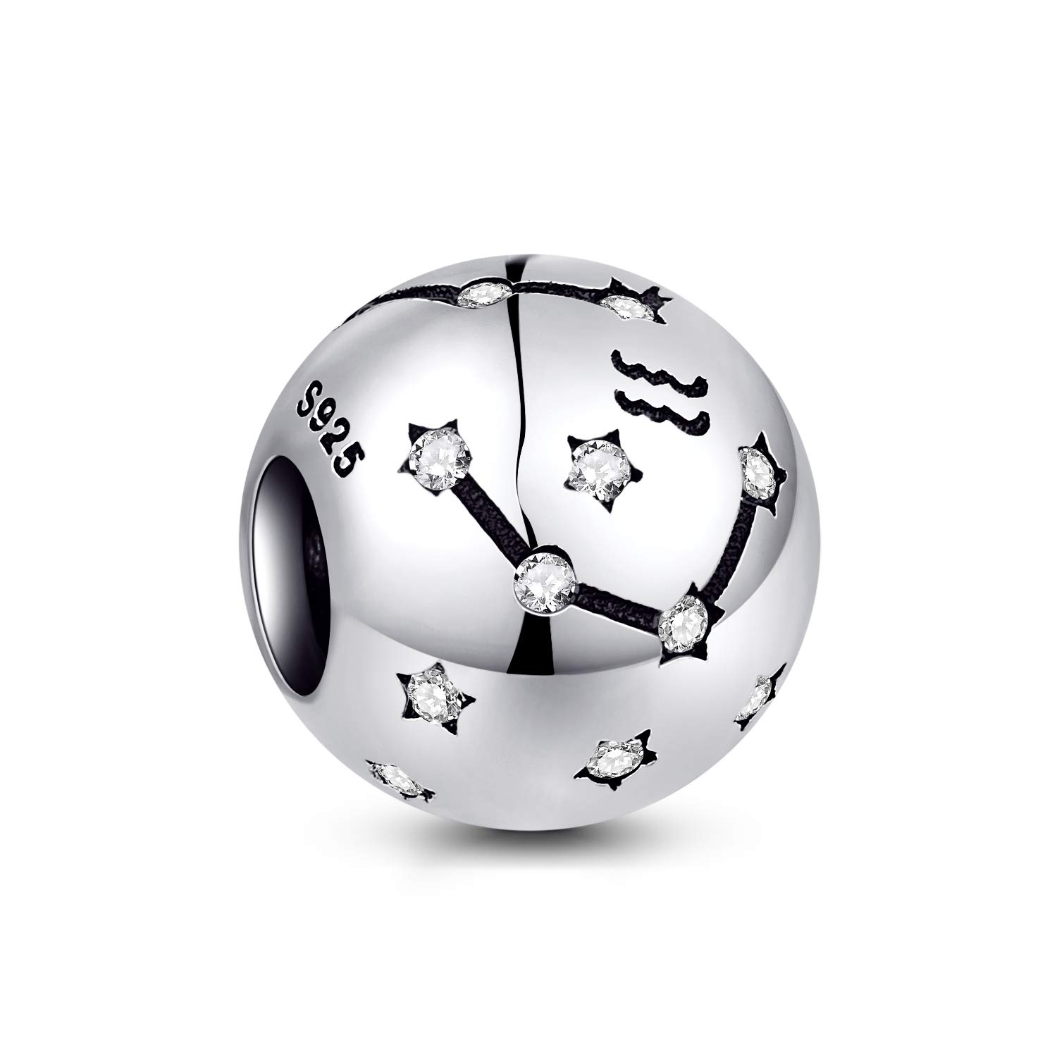 NINGAN Aquarius Zodiac Sign Birthday Charms -Women's Bead Charms 925 Sterling Silver Charms Fits PandoraBracelet & Necklace for Women & Frien