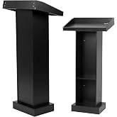 BEQUZON Wood Podium with Slanted Top and Stable Base, Black Lectern Standing Pulpit for Church, Classroom and Presentation