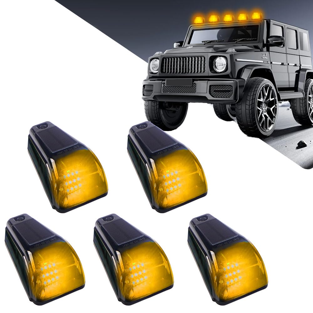 Photo 1 of UPXSXT 5Pcs No Drill Car Cab Lights, Solar Powered Waterproof Wireless Rooftop Cab Clearance Light for Truck Cab Led Lights Vibration Sensor Roof Lights for Universal Car (yellow)