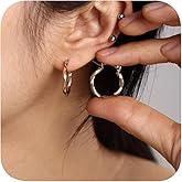 Chunky Gold Hoop Earrings for Women, 14K Real Gold Plated Chunky Hoop Earrings for Women's Hypoallergenic Thick Lightweight Oval Hoop Earrings for Women Gold Jewelry Gifts A