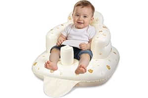 JOSEN Inflatable Baby Seat for Babies 3 Months & Up, Baby Floor Seats Learn to Sit Up, Portable Infant Feeding Shower Chair, Blow Up Baby Chair with Built in Air Pump - Cute Bear