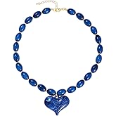 AXIMOUS Acrylic Beaded Chunky Heart Necklace Statement Necklace Puffy Heart Pendent Necklaces for Women Fashion Jewelry