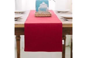 NATUS WEAVER Soft Caddice Faux Linen 2 Side Table Runner, eco-Friendly Fabric Handcrafted Runner, Burgundy 12 x 120 Inch