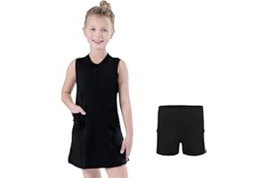 Bezioner Girls Tennis Dress with Shorts Pockets A-Line Golf Outfits Zipper Workout Athletic Dresses Sleeveless Active Dress