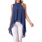 Seta T Women's High Low Tops Mock Neck Chiffon Blouse Tie Back Asymmetrical Sleeveless Shirt Casual Summer Top