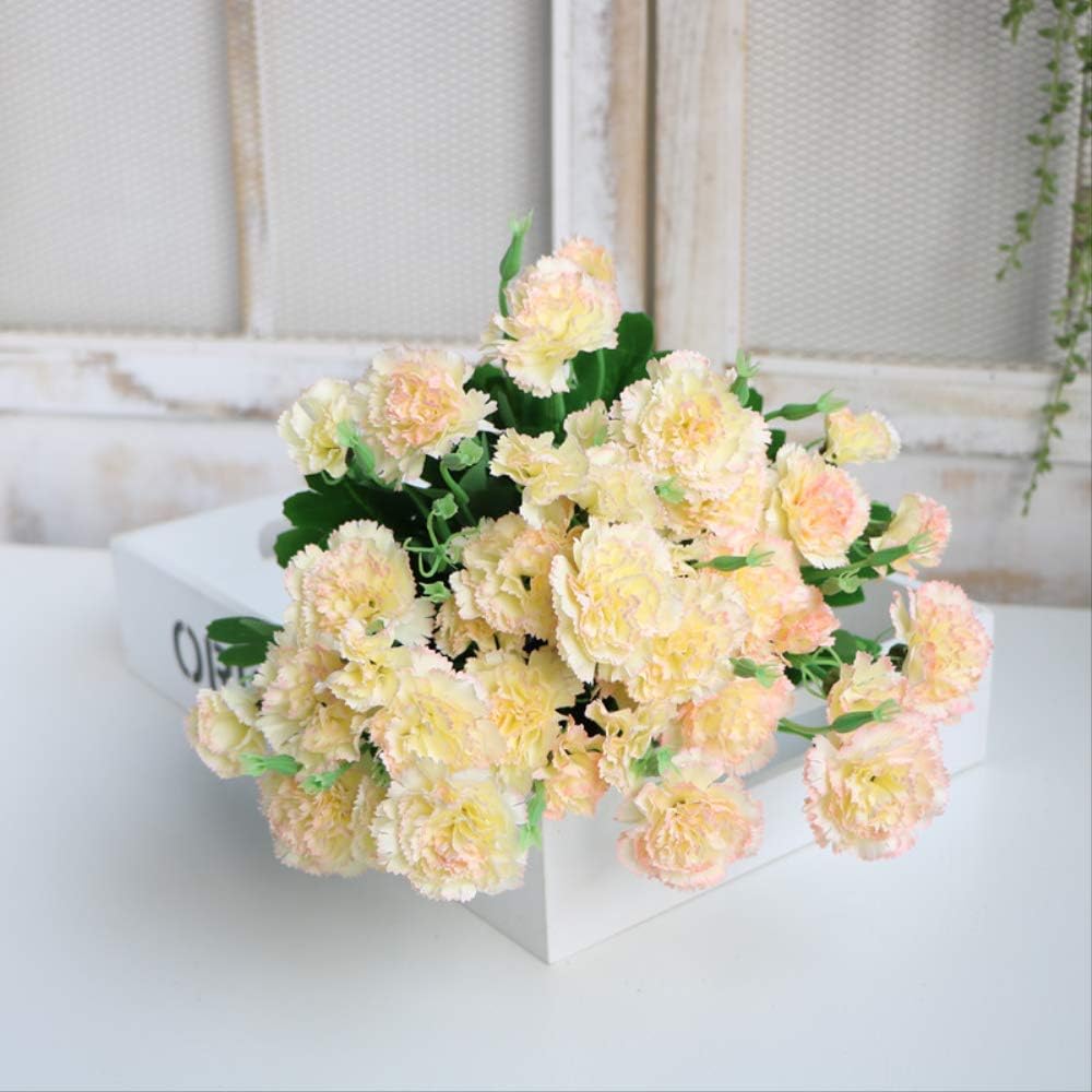 FIBVGFXD Artificial flower 10 carnations simulation flower artificial latex real touch flower home decoration, wedding, party, office, restaurant 4PCS Pale yellow