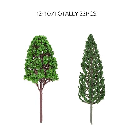 KKmoon 22pcs Mini Architectural Plastic Green Trees Scale Models Garden Decoration Tree Toys Train Railways Landscape Scenery Layout