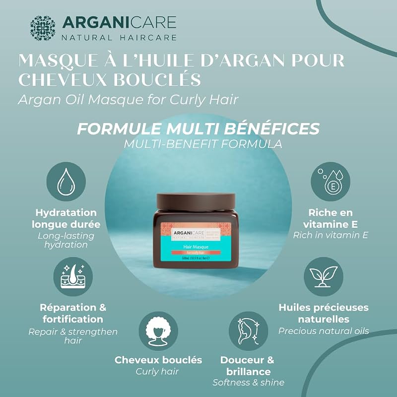 | Gama Argan | Máscara Reparadora Nutritiva | Óleo de Argan | Cabelo encaracolado e frisado | Força e manobrabilidade | Proporciona suavidade e brilho | Ajuda a redefinir os seus caracóis |500ml