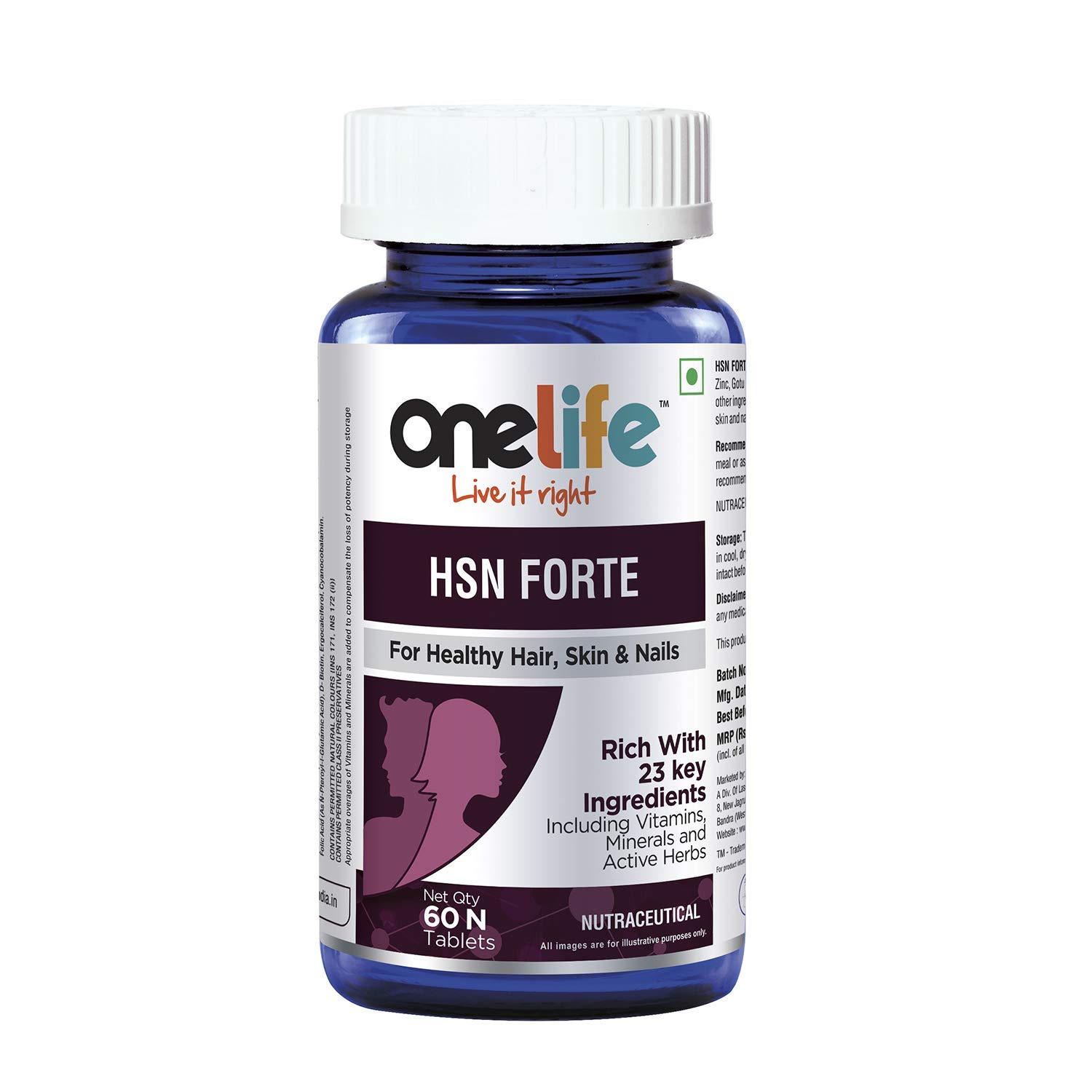Bugzy Onelife HSN Forte : for Healthy Hair, Skin and Nails (Biotin with 23 Key Ingredients Including