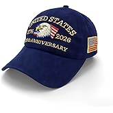 American Flag Baseball Cap, United States 250th Anniversary Hat, Adjustable Fit Patriotic USA Denim Trucker Hat for Men Women