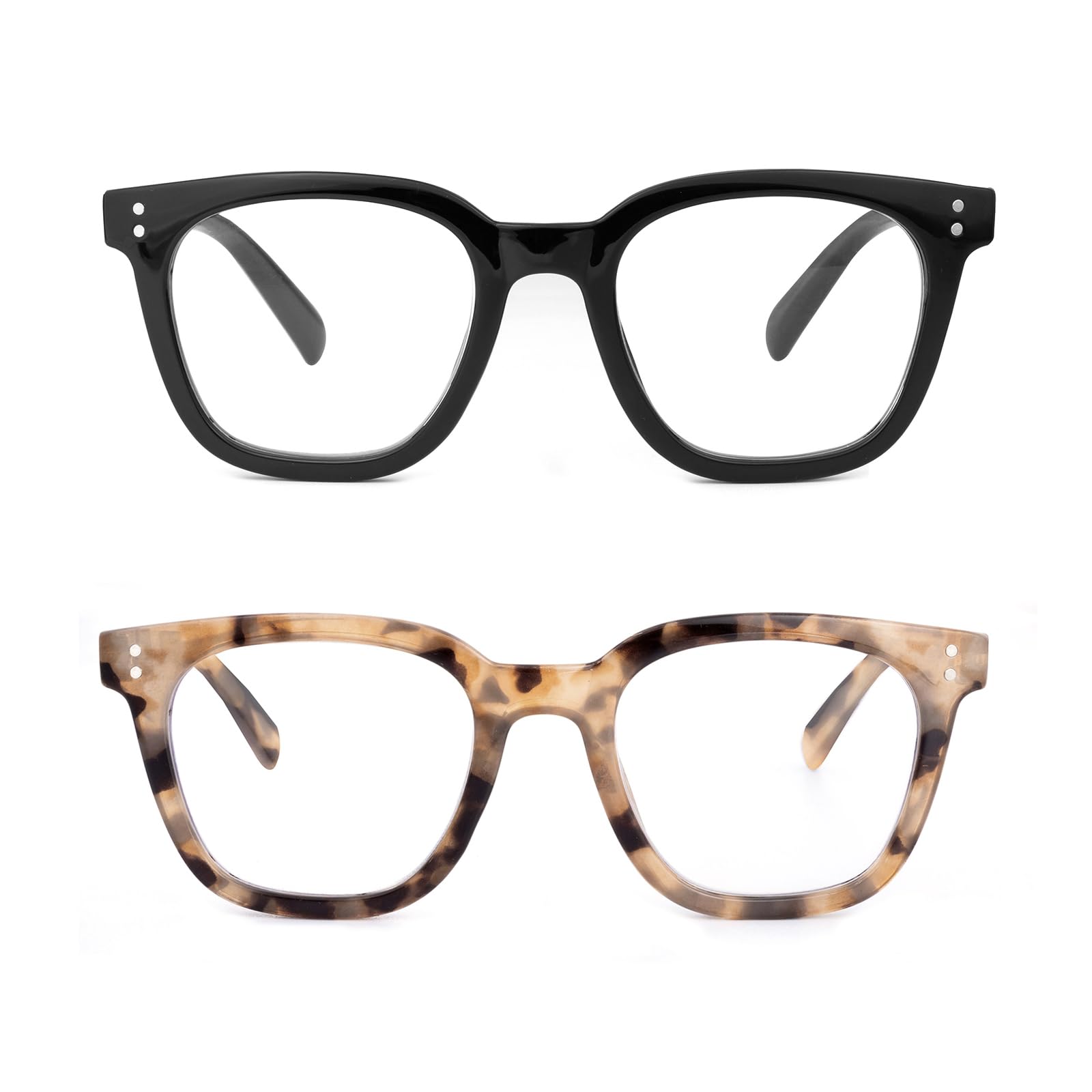 SKYWAY 2 Pack Reading Glasses for Women Men, Fashion Oversized Blue Light Blocking Computer Readers with Spring Hinge Anti Eyestrain UV Protection Black/Brown Tortoiseshell 1.0+