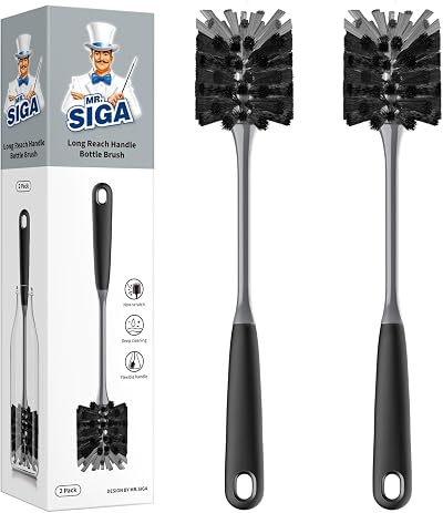 MR.SIGA Long Handle Bottle Brush 2 Pack - 12.8 Inch Reach Non-Scratch Nylon