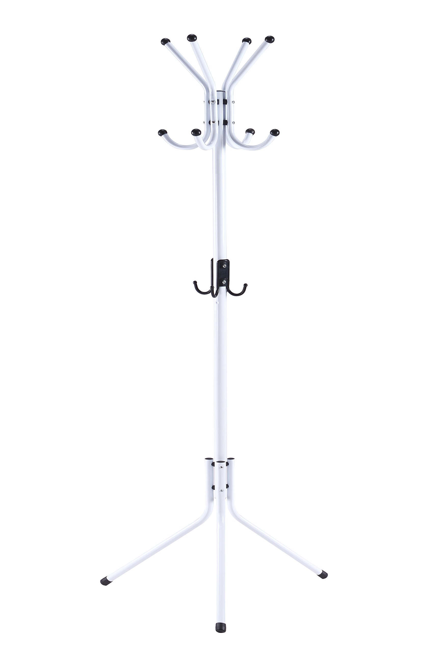 WILSHINE Coat Rack Standing Coat Tree White Metal Modern with 12 Hooks